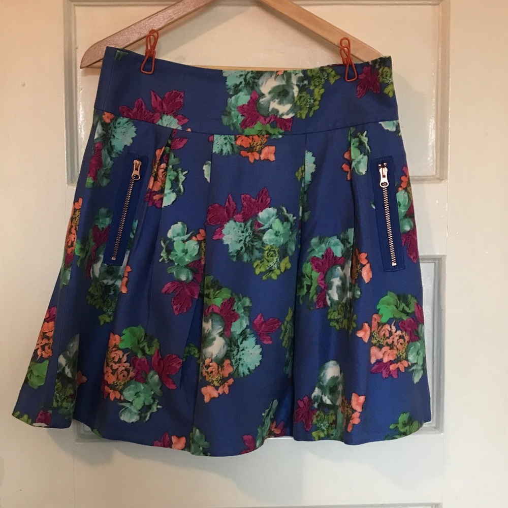 Maeve / Anthropologie Floral Blue Mini Skirt
